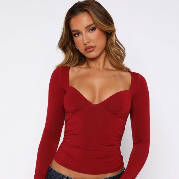 NWT White Fox Boutique Sweeter Than You Long Sleeve Top Wine Size Small - Picture 1 of 9